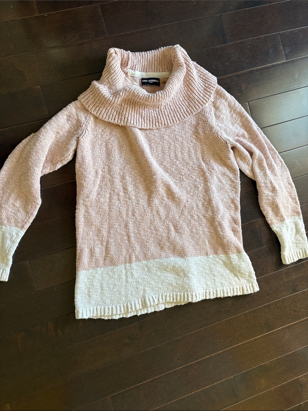 Karl Lagerfeld Blush Pink and Cream Cowl Neck Sweater